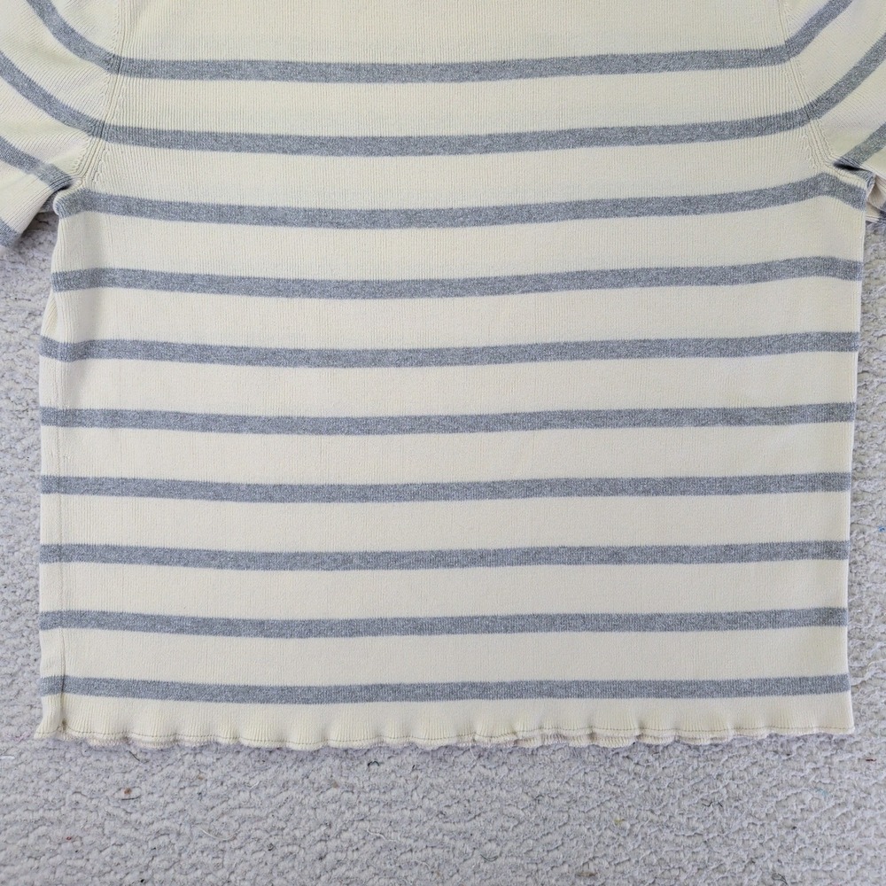Talbots Womens Medium Striped Mock Neck Short Sleeve Sweater Silver Button Cream - Picture 9 of 9